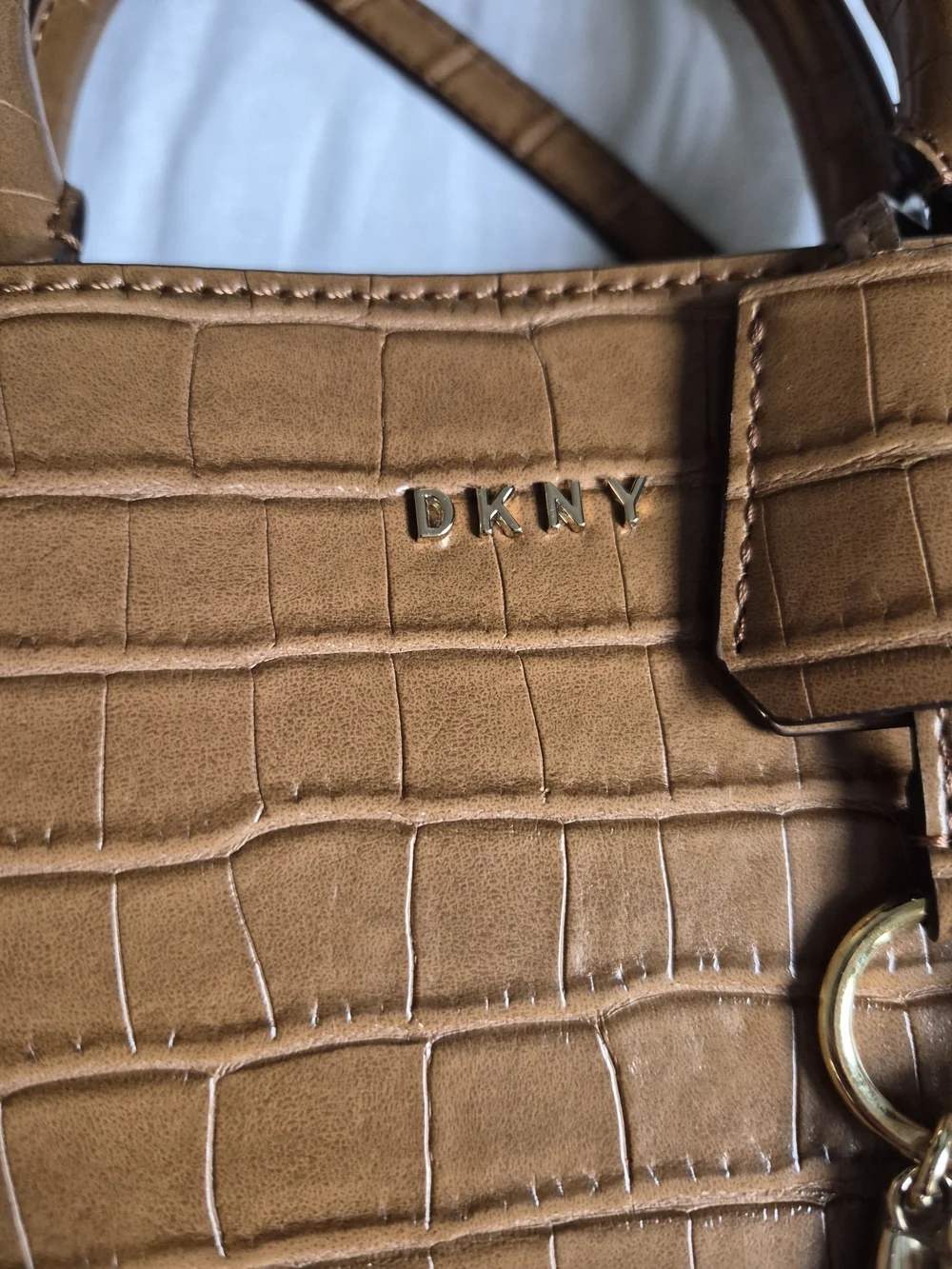 ​DKNY Cognac Brown Croc Embossed Leather Satchel Crossbody Purse